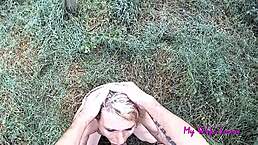 beautiful blonde milf wife slut bends over outdoors for big cock anal pounding in doggystyle