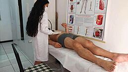 nurse catches patient's huge erection and licks balls during checkup