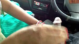 stepmom swallows stepson's cum from outdoor car blowjob handjob tits