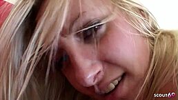 can skinny blonde angel's virgin ass handle older guy's bareback pounding?