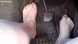 Zeraphine's best car foot fetish: sexy german bbw toes in socks outdoors!