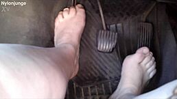 Zeraphine's best car foot fetish: sexy german bbw toes in socks outdoors!