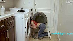 wtf this young slut fucks my stepdad while i'm stuck in the dryer!?